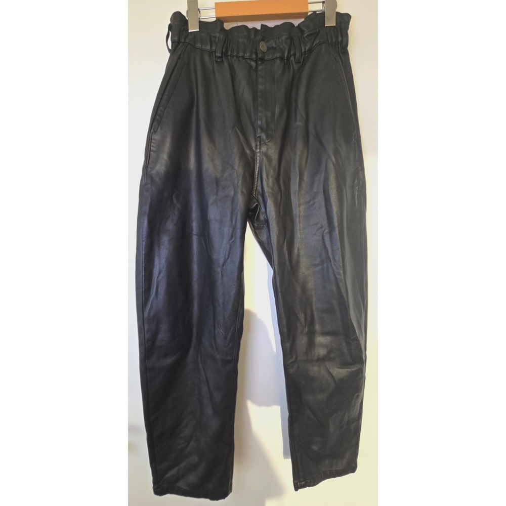 Zara Vegan Faux Leather Highrise Tapered Ankle Pants Black Paper bag Waist
